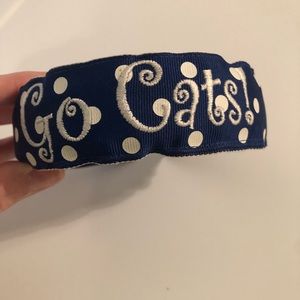 Blue and white fabric covered headband
